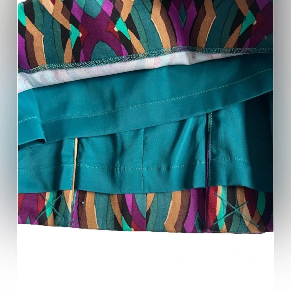 Etcetera NWT Zulu Geometric Teal Sateen Pencil Skirt Low Rise Pockets Sz 00(XXS)